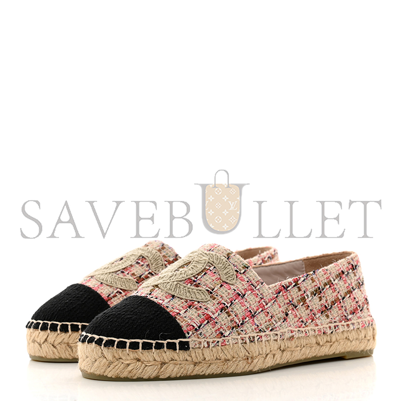 CHANEL TWEED CC ESPADRILLES PINK BLACK G29762